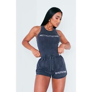 PRETTYLITTLETHING Charcoal Washed High Waisted Runner Shorts UK Size XS NWT